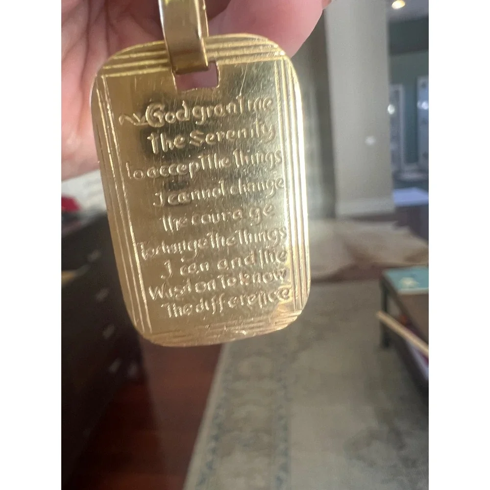 14k Solid Gold Pendant Serenity Prayer Double Sided  English & Spanish 4.6 grams
